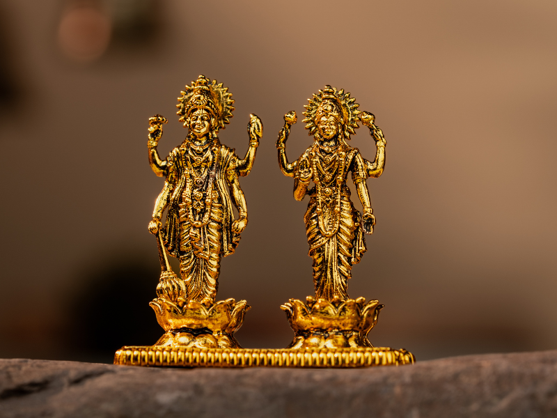 Antique plated Brass Lakshmi Narayan Idol. Small Statue