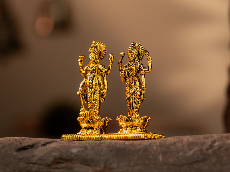 Antique plated Brass Lakshmi Narayan Idol. Small Statue