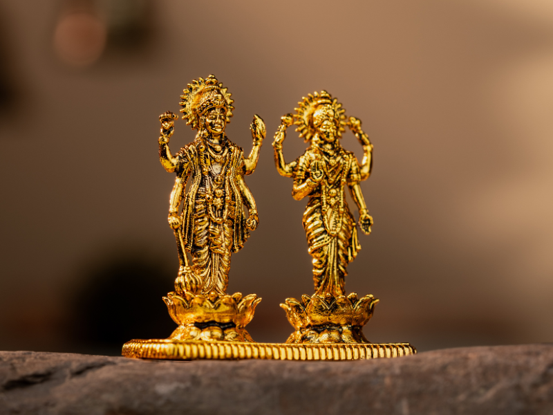 Antique plated Brass Lakshmi Narayan Idol. Small Statue