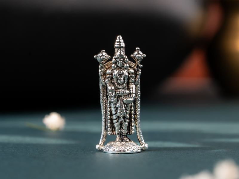 Silver Oxidised Brass Tirupati Balaji Idol. Medium Statue