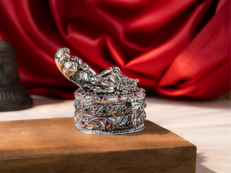 Silver Oxidised Brass Vishnu Idol. Medium Statue