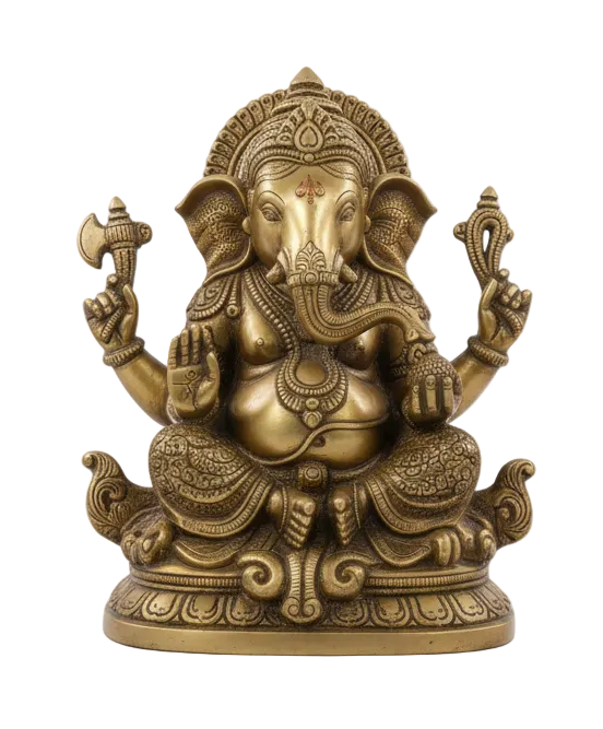 Bronze statue of Ganesha against a dark background