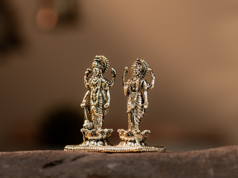 Silver Oxidised Brass Lakshmi Narayan Idol. Small Statue