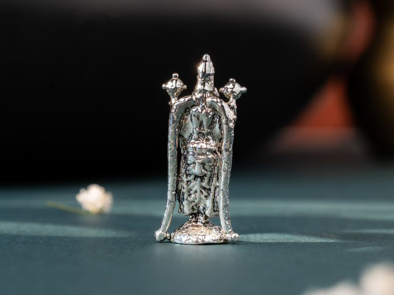 Silver Oxidised Brass Tirupati Balaji Idol. Medium Statue