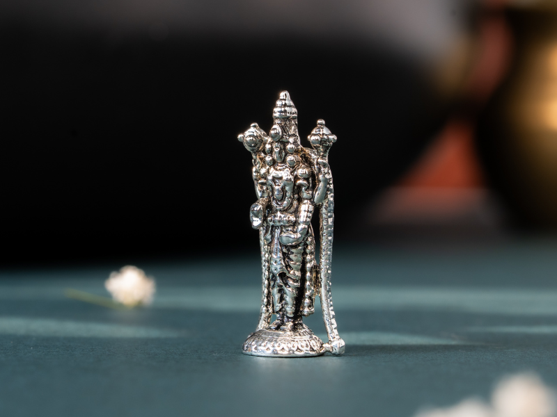 Silver Oxidised Brass Tirupati Balaji Idol. Medium Statue