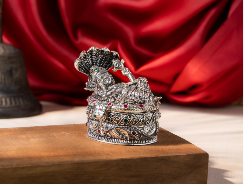 Silver Oxidised Brass Vishnu Idol. Medium Statue